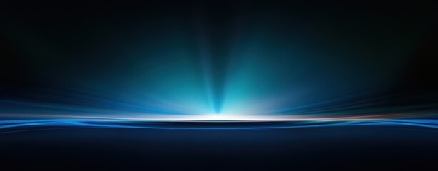 Wall Mural - abstract blue light rays horizon dark background digital art