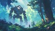 © FiDIO - Lush forest scene with an anime-style robot, blending nature and technology in a unique composition