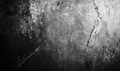 Canvas Print - A black and white photo of a wall with a lot of cracks and holes