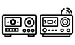 © PixelArtBox - Audio Player and Stereo System Icons, Vector illustration of two audio player and stereo system icons in clean line art style, featuring playback controls and wireless signals.