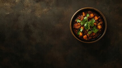 Wall Mural - Rustic Bowl of Stew with Colorful Ingredients and Fresh Herbs