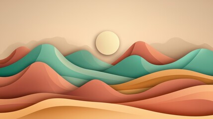 Wall Mural - Breathtaking Desert Landscape with Majestic Mountains and Vibrant Sunset Hues