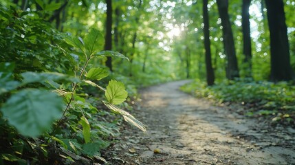 Wall Mural - Peaceful Nature Trail Winding Through Lush Woodland Landscape