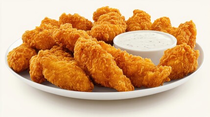 Wall Mural - Crispy Golden Chicken Strips Served with Creamy Dipping Sauce