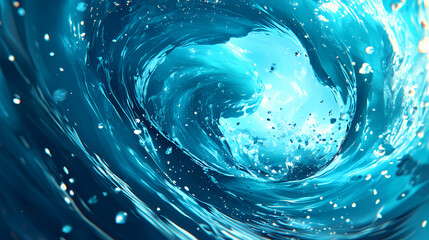 Wall Mural - Mesmerizing wave curl underwater seascape with turquoise blue water swirling motion and sparkling light reflections creating a serene and dynamic natural scene. Spindrift. Illustration