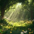 © Monty - Sunlight Filters Through the Trees in a Vibrant Forest Filled With Wildflowers During a Serene Afternoon