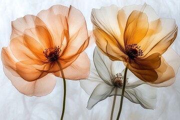 Aufkleber - A stunning display of translucent flower petals creating an ethereal bouquet, with soft colors gently blending, illustrating the beauty of light and nature in harmony.