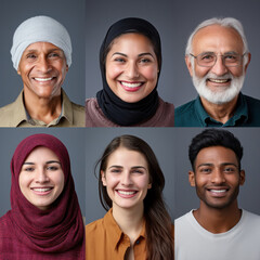 Canvas Print - Portrait of a group of people of different ethnicities, united by a friendly atmosphere, smiling and located in the background.