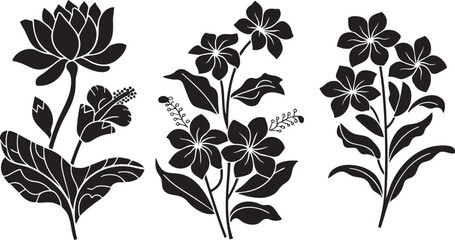 Black and white silhouette of a flower on white background