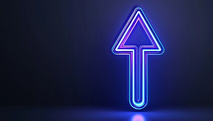 A high-speed energy arrow with a light effect. An isolated glowing web sign on a dark blue tech background.