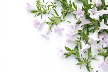 Wall Mural - Soapwort plant, isolated top view, white background, high contrast, botanical study