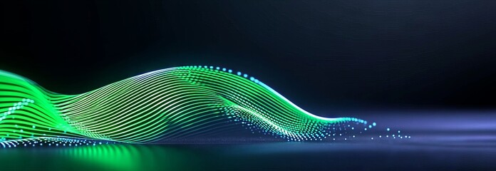 Wall Mural - green light trails, blurred by motion, in the darkness.