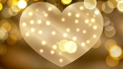 Canvas Print - Golden heart spinning on glow romantic abstract background with flying and falling sparkle bokeh particles. Loop animation for Valentine's day. Moving wallpaper. Seamless footage.