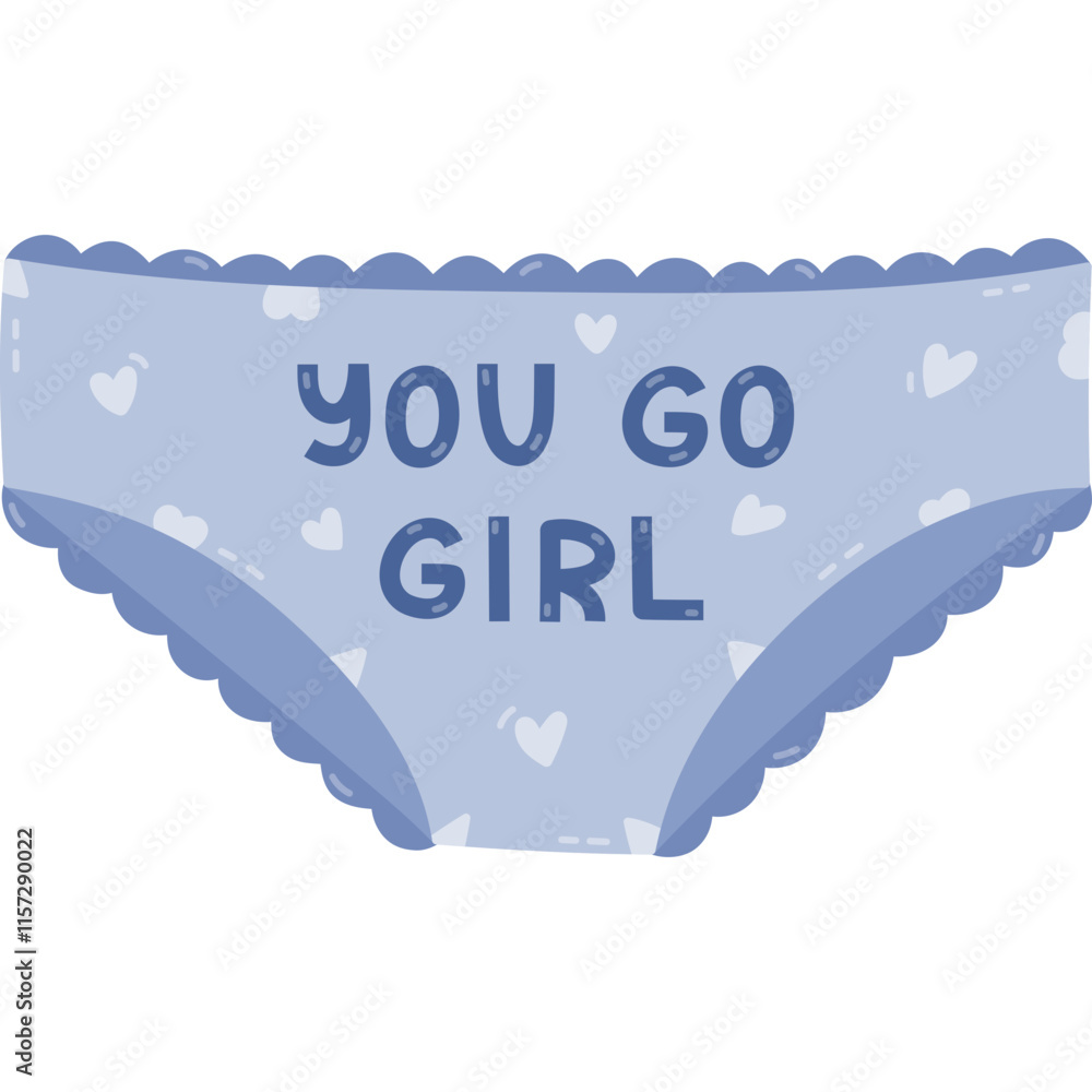 Cute cartoon women lace panties with heart pattern and motivational
