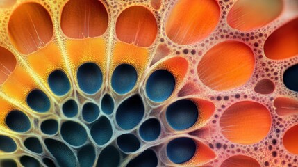 The fine scales of a ladybug's shell captured under a biological microscope, showcasing intricate geometry and vibrant textures in high resolution.