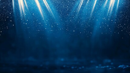 Wall Mural - a dark blue digital background with sparkling blue light particles and deep depths, where particles 