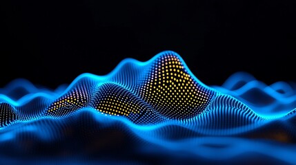 Wall Mural - abstract background with a wave of gold-colored digital particles flowing.