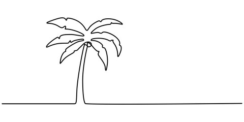 Fototapete - Continuous Line Drawing of a Palm Tree – Tropical Vector Design, Palm tree single line drawing of continuous one line vector art outline illustration, one line drawing of Palm trees on a beach. 