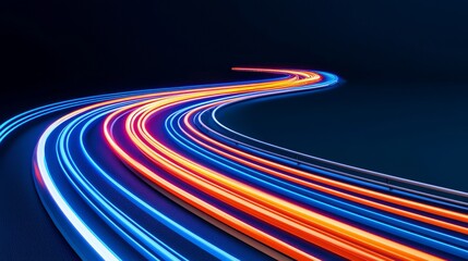 Wall Mural - a stream of neon blue and orange. an abstract high-tech curved background. creative striped texture.