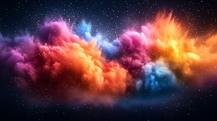 Aufkleber - Brilliant pink and orange powder dust explosion in infinite space : Generative AI