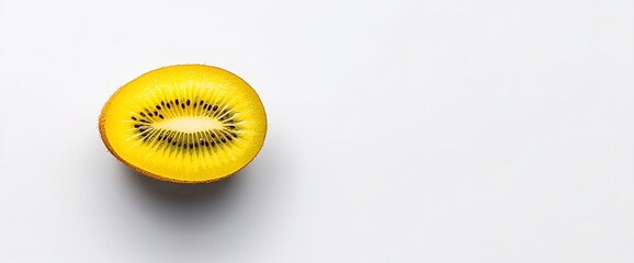 Wall Mural - Halved golden kiwi fruit on white background.