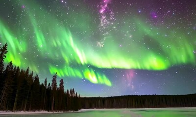 Wall Mural - landscape with aurora