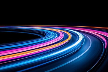 Wall Mural - a computer-generated image of an abstract, bright, and colorful neon light trail in an energetic, fu