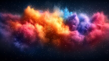 Aufkleber - Iridiscent multicolored cloud of powder in cosmic galactic expanse : Generative AI