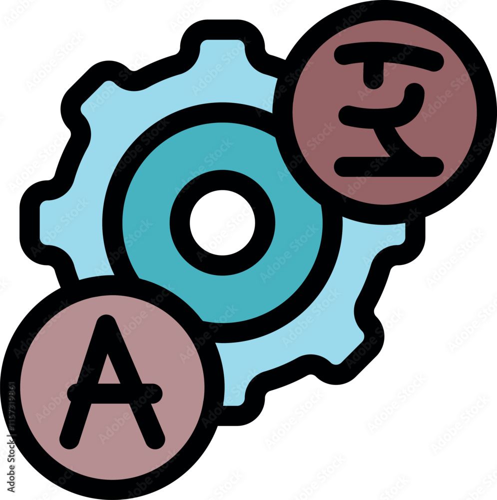 Multilingual communication concept shown by gear connecting language ...