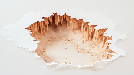 Fototapete - Optical Illusions and Perception Concepts. A detailed, artistic depiction of a crack in the wall revealing a textured, layered cavern beneath, showcasing creativity and depth.