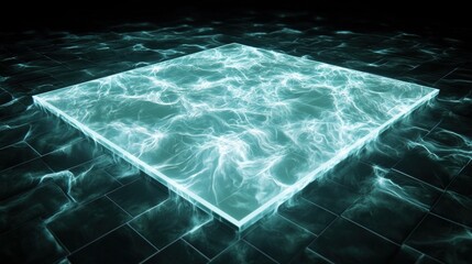 Aufkleber - A glowing, turquoise water surface with rippling waves and a square shape, set against a dark background.