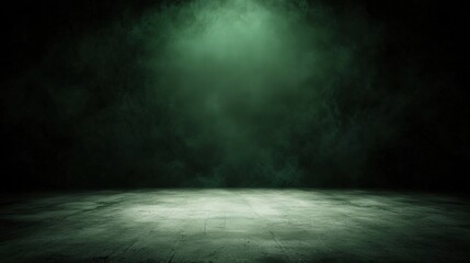 Poster - A dark, smoky stage illuminated by a green spotlight, creating a mysterious and atmospheric setting.