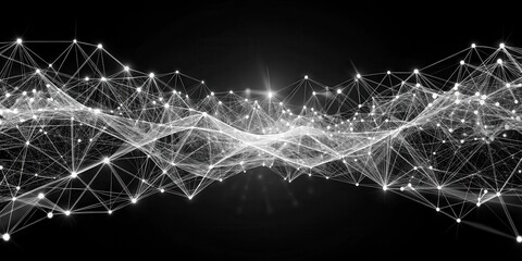 Monochrome wireframe and particle digital technology image, technology, digital, wireframe, monochrome, particles, abstract
