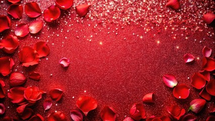 Wall Mural - Red background with scattered rose petals and glitter, red, background, scattered, rose petals, glitter, romance