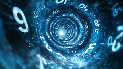 Wall Mural - abstract swirling tunnel of glowing numbers.
