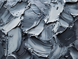 abstract textured oil painting with bold gray and white brushstrokes creating dynamic and layered su