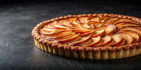 Wall Mural - Freshly baked Apple Tart on a black background, apple, tart, dessert, baked, pastry, delicious, sweet, food, gourmet, homemade