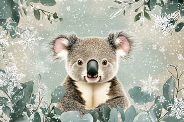 Sticker - Koala Bear in Winter Wonderland Scene