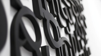 Wall Mural - Minimalist black letters arranged abstractly on a white background showcasing modern design and creative typography elements