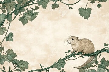 Sticker - A Small Rodent Perched on a Vine Branch Amidst Greenery