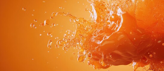 Wall Mural - Dynamic orange liquid splash with vibrant colors and ample negative space for text presentation or branding usage.