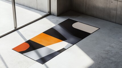 Sticker - Modern Floor Banner Mockup in Contemporary Space with Geometric Design and Natural Light