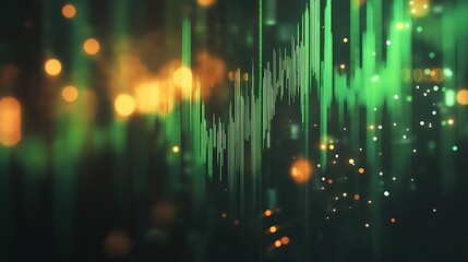 A green computer interface with chart data, likely financial.