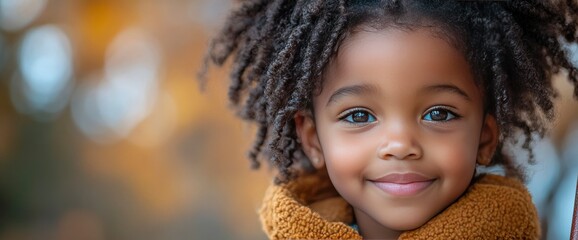 Wall Mural - Portrait of a Smiling Young Black Girl with Curly Hair