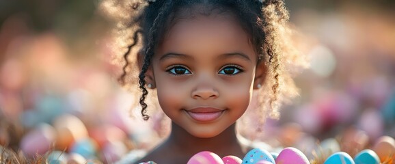 Wall Mural - Adorable Little Girl with Easter Eggs