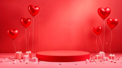 Mock up stand for product presentation. 3D Render. St valentines day promotion concept. A visually appealing romantic-themed scene set on a Colourful background