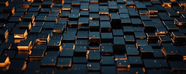 Aufkleber - A textured surface of dark tiles with glowing edges, creating a pattern that suggests depth and technology.
