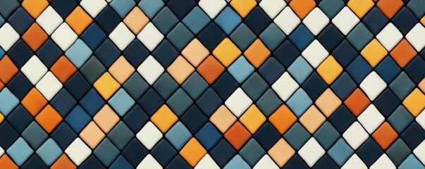 Poster - A vibrant, geometric pattern featuring colorful diamond shapes in orange, blue, and white on a dark background.