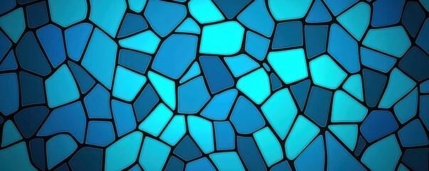 Fototapete - A vibrant mosaic of varying shades of blue tiles, creating an abstract textured pattern.