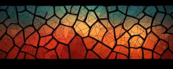 Poster - A colorful, abstract mosaic pattern featuring cracked surfaces in gradient hues of blue, orange, and red.